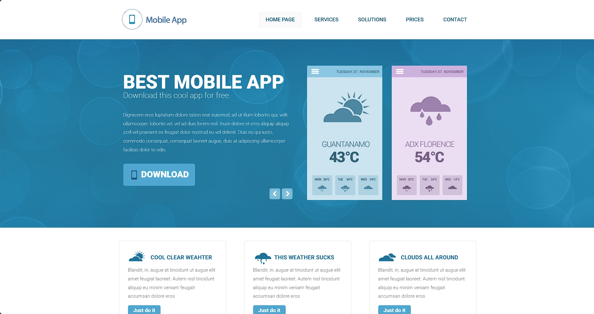 天气APP宣传引导页响应式网页模板-柒伍零丨网络资源社区